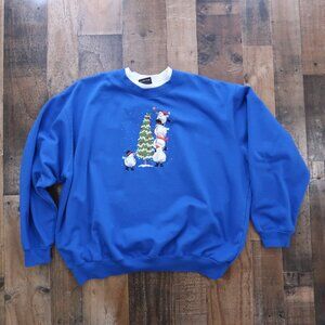 Womans 2XL Blue Christmas Sweatshirt Snowman Bling Trillogy by Morning Sun
